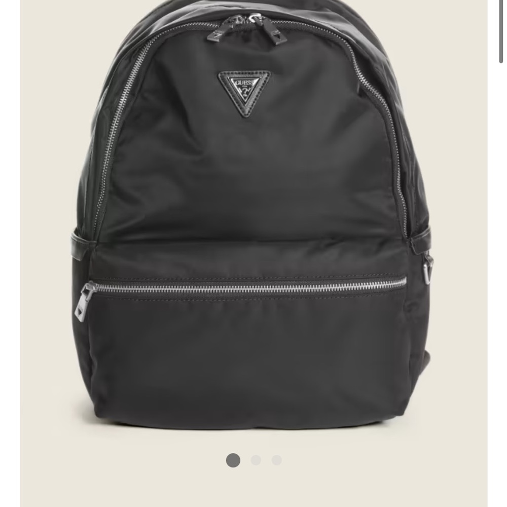 NWT GUESS Certosa Compact Backpack Black with external zip pocket & many inside